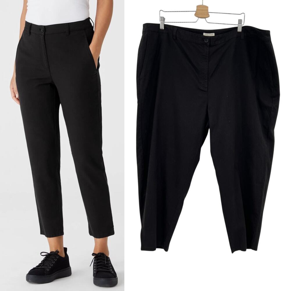 Eileen Fisher Cotton Hemp Tapered Ankle Pants Easy Fit Black Plus Size 26